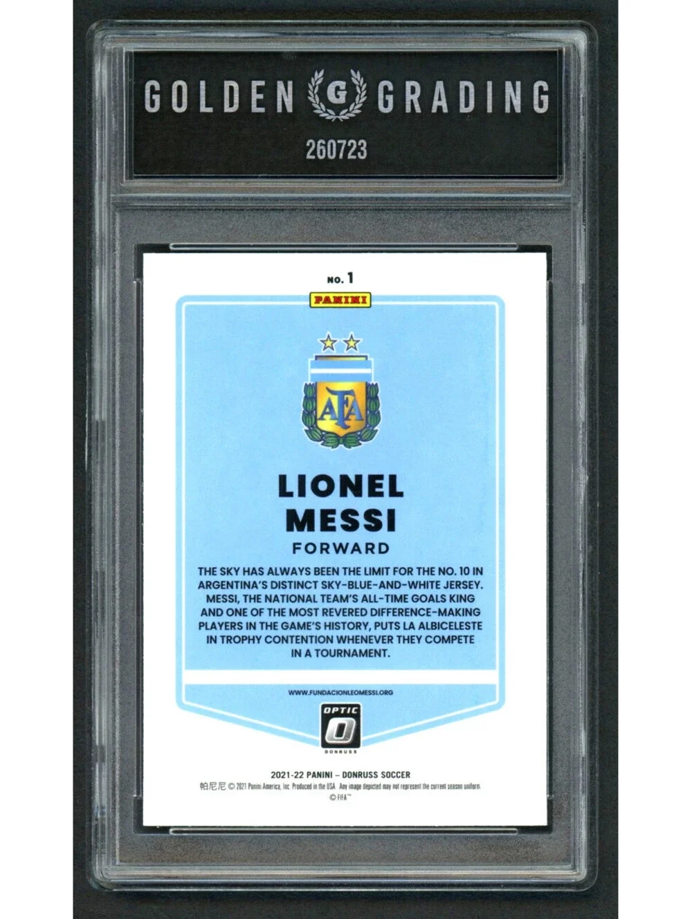 2021-22 Donruss Optic #1 Road To World Cup 2022 Lionel Messi Graded Mint 9